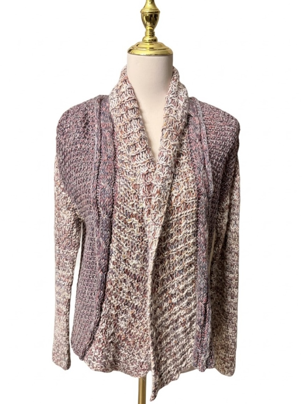 Anthropologie Moth Chunky Cable Knit Draped Shawl Collar Cardigan Sweater S